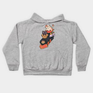 kitty collector cats conductor whiskers, peaches, pepper, princess on cardboard train Kids Hoodie